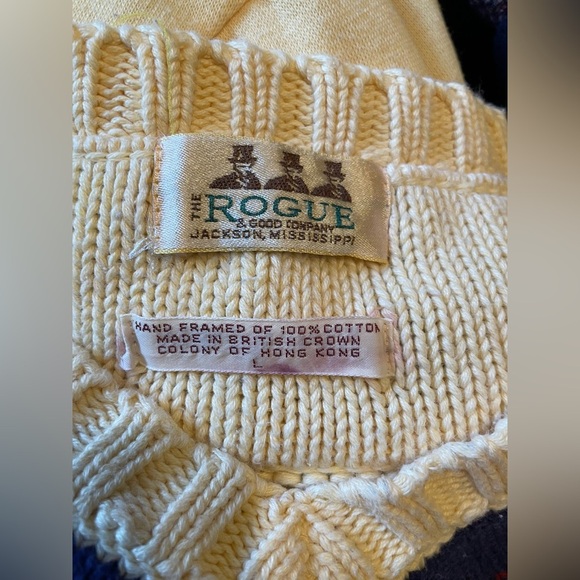 The Rogue & Good Company Sweater Vest Vintage 90s Cream Navy Size L Academia - Picture 4 of 4